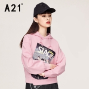 A21 女装针织宽松连帽落肩长袖卫衣衫 粉红 R413232011