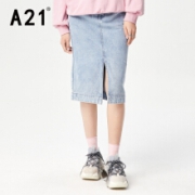A21 女装牛仔高腰中长裙 天蓝 F413227006