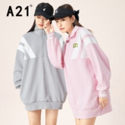 A21 女装针织韩版立领落肩长袖卫衣衫 粉红 F413232050