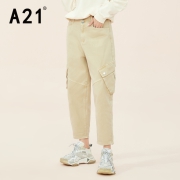 A21 女装梭织宽松高腰萝卜长裤 卡其 R413216002