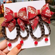 软糖酱少女 儿童中国风红色新年头饰 2#花瓣蝴蝶结假发2件套6.95元包邮