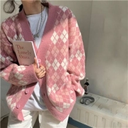 唐狮 女士 菱形格针织开衫外套62642FC0045035432
