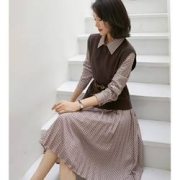 OSA 欧莎 春季知性通勤中长款百褶裙连衣裙套装女