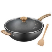 VATTI 华帝 炒锅 不粘锅34cm 麦饭石色炒菜锅 多用煎锅电磁炉燃煤气通用烹饪锅具 赠木铲C3417