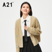 A21 宽松V领羊毛衫外套