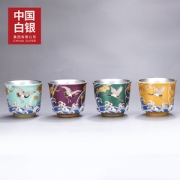 中国白银 延颈鹤望 鎏银品茗杯 990足银功夫茶杯