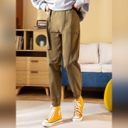 快鱼 加绒休闲长裤女 束脚裤工装大口袋