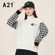 A21 女宽松圆领 落肩长袖线衫 米白 L