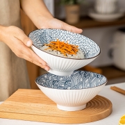 8寸嗦面大碗，釉下彩工艺，微波炉可用：4只 虾选 日式面碗