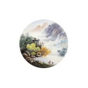 墨派家居 手绘圆形现代简约轻奢挂画 世外桃源A款 直径90cm 油画布 铝合金属画框