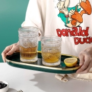 萌物坊 ins风韩版复古透明玻璃网红直身浮雕杯   透明无金边 矮款2只装