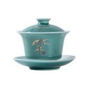 金镶玉 豆青节节高盖碗 三才盖碗杯泡茶杯功夫