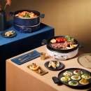 BLAUPUNKT 蓝宝 升降电火锅 分体式电热锅 家用多功能料理锅 电热蒸煮炖锅烧烤肉煎炒炖锅 轻奢蓝