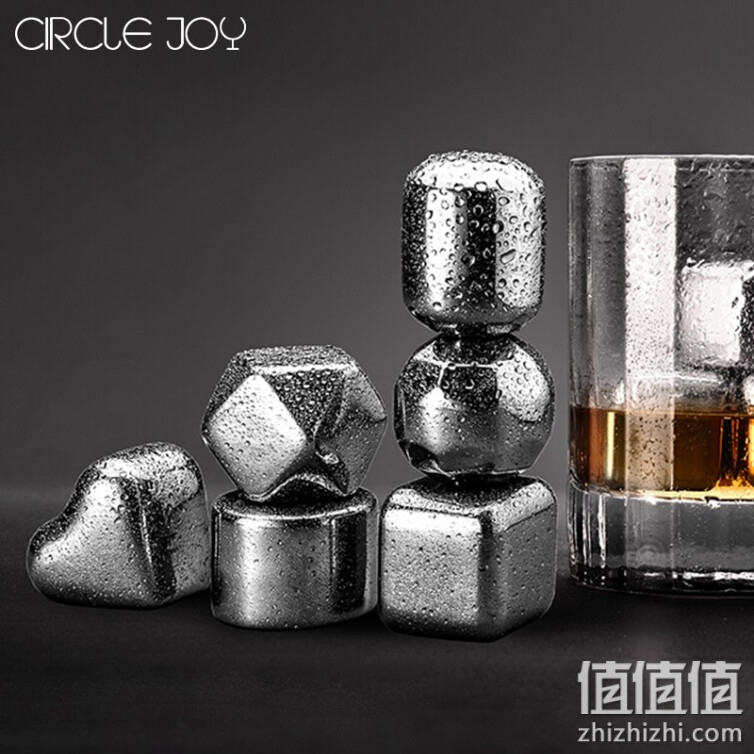圆乐circle joy 304不锈钢速冻金属冰块冰粒威士忌烈酒洋酒红酒饮料冰酒石缤纷6粒装含冰夹 CJ-BK02