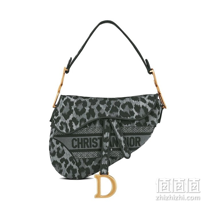 【欧洲直购】DIOR迪奥 21秋冬新款SADDLE系列 女士灰色拼色Mizza图案刺绣复古金饰手提马鞍包M0446CRHM_M842