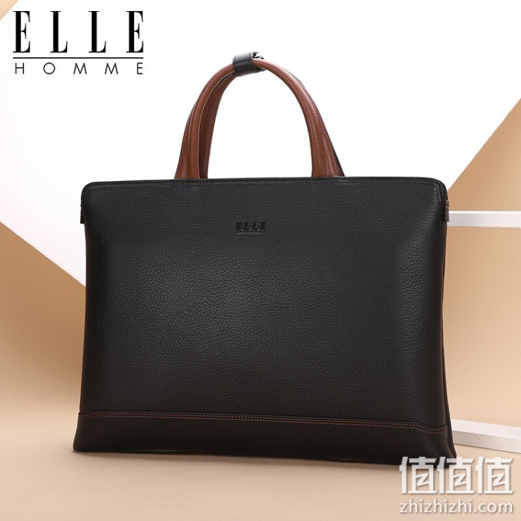 ELLE HOMME 男士商务公文包时尚真皮手提包 横款潮流简约牛皮男包EA188212510黑色