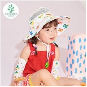 kocotree kk树 儿童防晒帽子夏季太阳网眼防紫外线宝宝渔夫帽男童女童遮阳帽 白底字母歌 M码（3-6岁 帽围52cm）