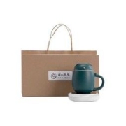 南山先生 招财猫茶杯 13.5x12cm 加热恒温组合招财猫马克杯 墨绿款+猫爪保温杯垫