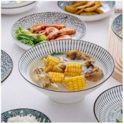 竹木本记 日式釉下彩斗笠面碗 8英寸碗4个（图案随机）