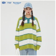 EYT TNQT心碎创可贴2022春款撞色条纹POLO衫男宽松软糯甜美针织毛衣女