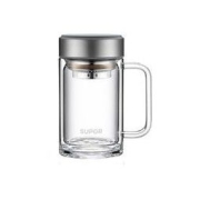 PLUS会员：SUPOR 苏泊尔 双层玻璃杯 带茶滤 流光银 450ML