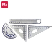 deli 得力 9597 绘图尺子 4件套 （直尺+三角尺*2+量角器）