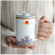 苏氏陶瓷 旭日东升 茶水分离泡茶杯 11.5x13cm 360ml 家用办公杯（白）
