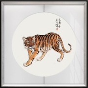 起贝 徐悲鸿 新中式骏马图挂画《寅虎》45x45cm 哑光纸 银黑色框