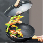 Joyoung 九阳 炒锅麦饭石色不粘锅家用32cm小平底炒菜锅麦饭石色锅电磁炉轻便不沾锅燃气灶煤气烹饪锅具 32cm炒锅