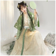 蝉佩 宋制汉服 青花胧 吊带+短衫+百迭裙 绿色套装