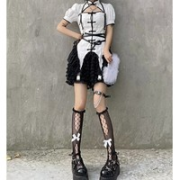 Yourhighness Lolita洛丽塔 忍者少女 暗黑lo感旗袍裙两件套 白色