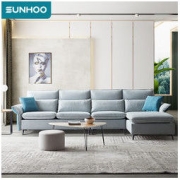 SUNHOO 双虎-全屋家具 535A冰川灰 客厅现代贵妃乳胶沙发 标准版 3+左妃