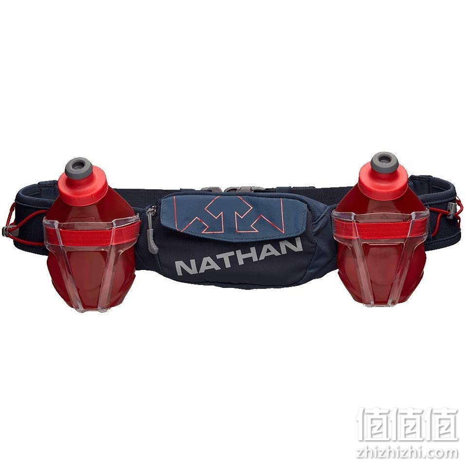 Nathan Hydration 跑步腰带混合 - 可调节跑步腰带 - TrailMix 包括 2 个瓶子/酒瓶 - 带储物袋。 适合大多数 iPhone 和智能手机