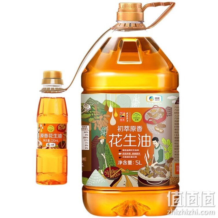 中粮初萃 一级原香 压榨花生油5L+220mL食用油