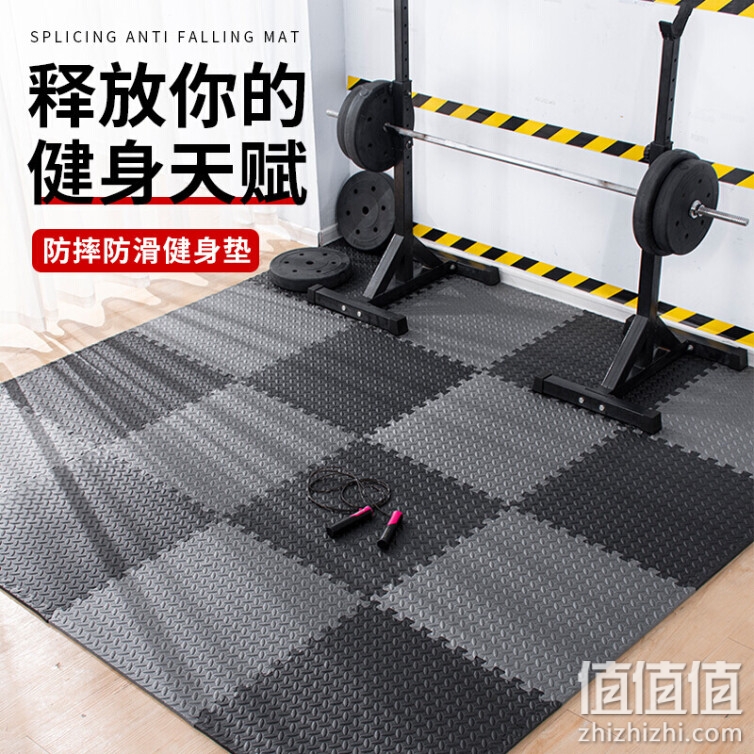 戈顿 健身地垫 家用健身房地板训练隔音防滑防水耐脏减震加厚回弹拳击运动拼装垫黑色 60cm*60cm(6片装)