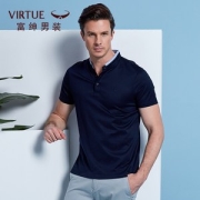 Virtue 富绅 男士双丝光棉立领短袖T恤