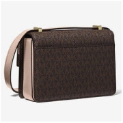 MICHAEL KORS 迈克·科尔斯 Hendrix 女士老花皮质斜挎包 32F0G1HC0B266 深棕色/裸粉色 超小号