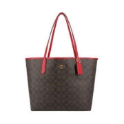 COACH 蔻驰 女士手提单肩托特包 5696 IMRVQ 深棕/红色 大号