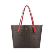 COACH 蔻驰 女士手提单肩托特包 5696 IMRVQ 深棕/红色 大号
