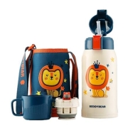 王一博同款 杯具熊BEDDYBEAR 3D浮雕狮子款 儿童保温杯带吸管儿童水杯316不锈钢600ml