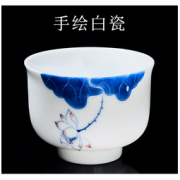 容山堂 白瓷手绘茶杯 高足莲花款 7x5.3cm