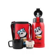 BEDDYBEAR 杯具熊 3D浮雕红熊猫（免费刻字）儿童保温杯带吸管儿童水杯316不锈钢 600ml