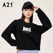 京东PLUS会员：A21 女装宽松圆领落肩长袖衫 黑色 M