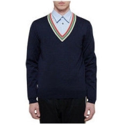 GUCCI 古驰 男士深蓝色彩色条纹V领针织衫 599917-XKA5C-4437