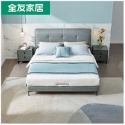 QuanU 全友 [每200-30][新品]全友家居现代轻奢进口头层牛皮软床可储物高箱床双人卧室双色可选皮/布床105279