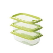 CHAHUA 茶花 带盖冰箱收纳盒长方形食品冷冻盒 厨房收纳保鲜塑料储物盒 绿色三个装
