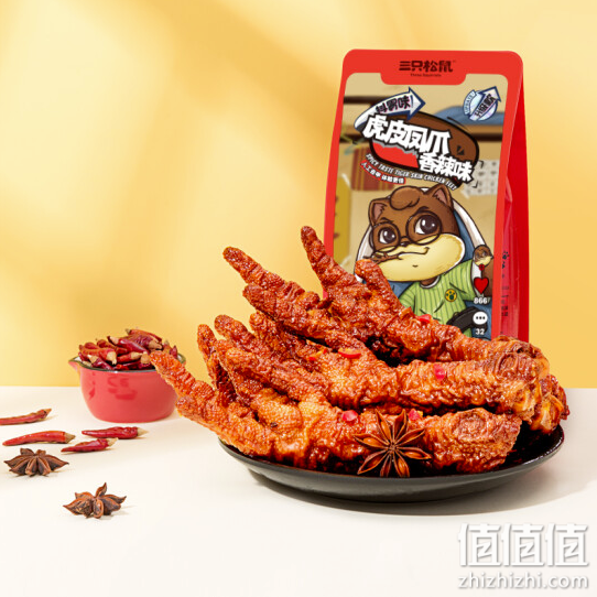 三只松鼠 虎皮凤爪 休闲零食 虎皮鸡爪卤味鸡肉熟食小吃 香辣味200g/袋