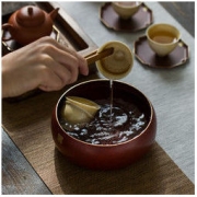 SUYI 素以 茶具 纯铜上彩水盂茶洗大号特大家用日式茶水缸小号建水水洗 铜茶洗-红