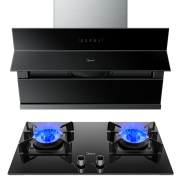 618预售：美的 Midea 侧吸抽油烟机 家用烟机灶具 21立方 挥手智控免拆洗烟灶套装 J50 天然气