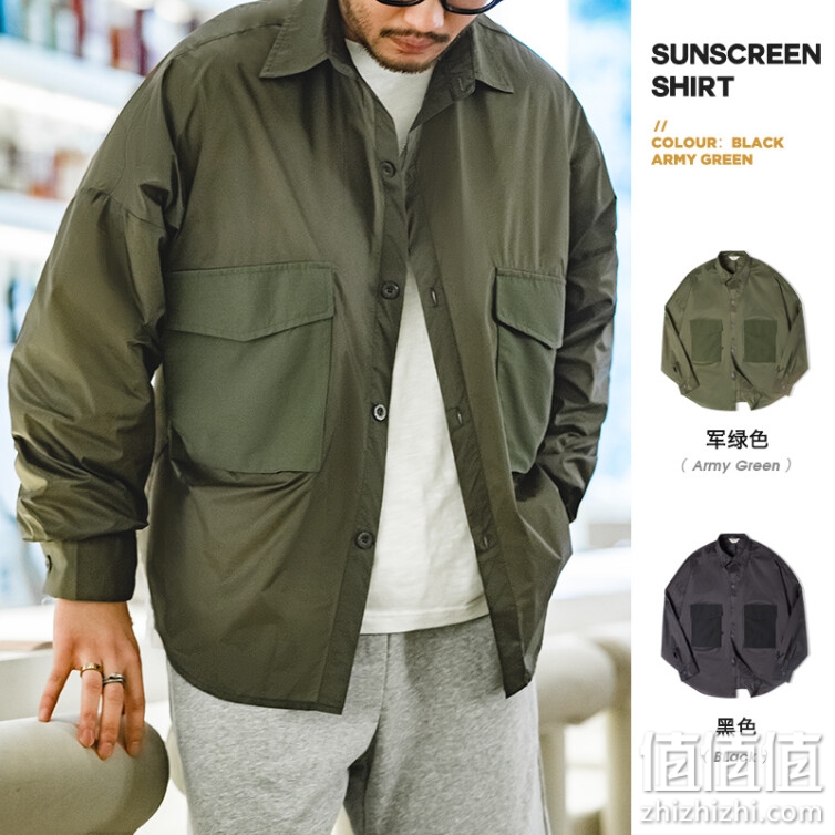 马登工装 日系复古UPF50+防紫外线衬衫防晒服轻薄透气立领上衣夏季男 军绿色 L